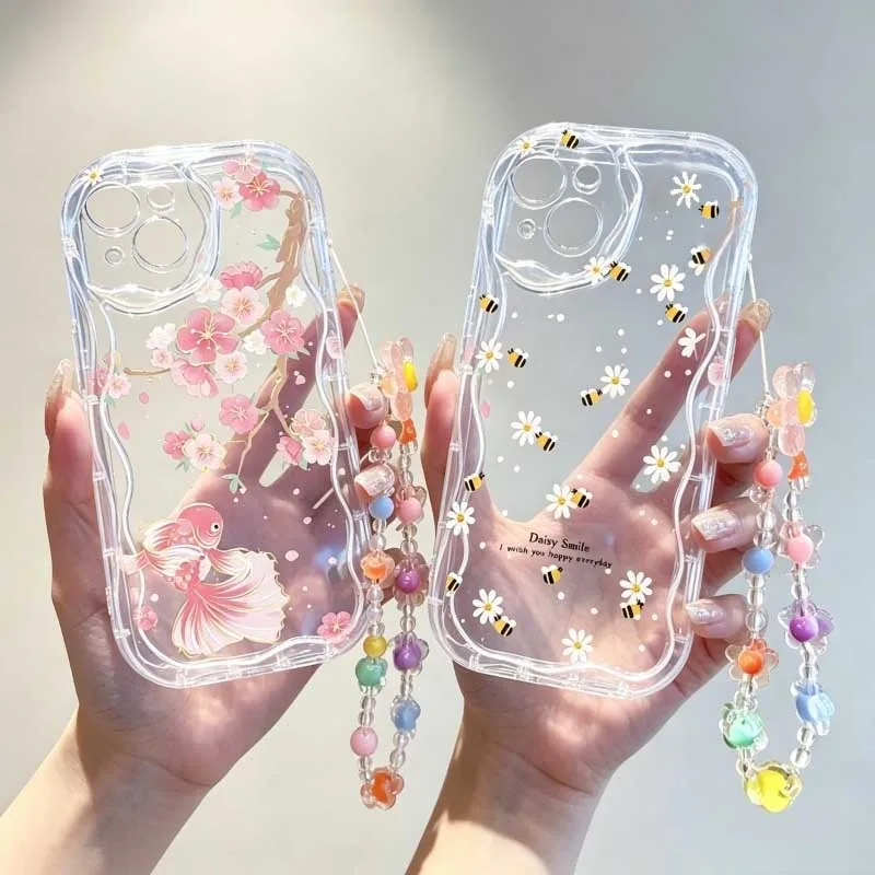Cute Cartoon Wrist Strap Silicone Case - حافظة معصم بتصميم نحلة زهرة وابتسامة