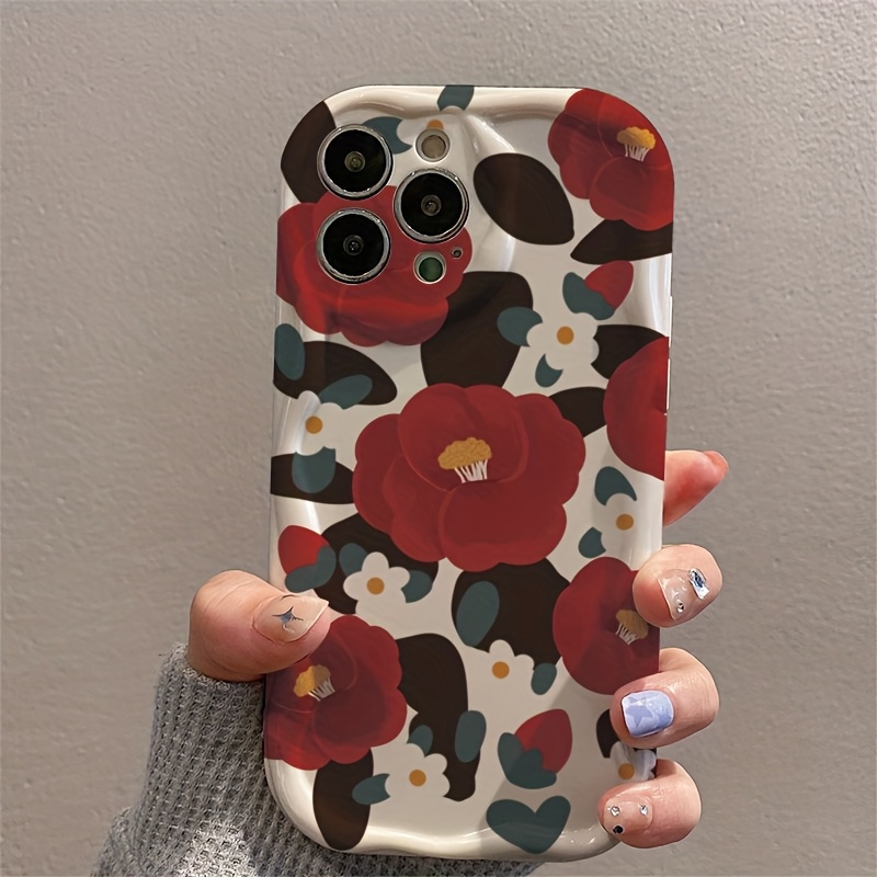 Vintage Floral Pattern Soft Case - غطاء هاتف بنمط أزهار الكاميليا الحمراء